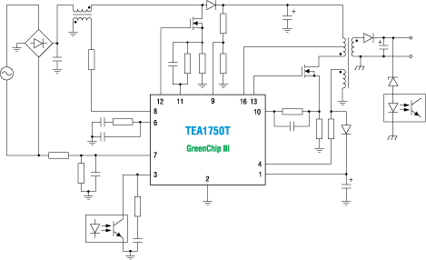 Типовое применение контроллера GreenChip третьего поколения TEA1750T 