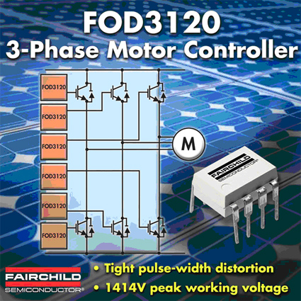 Fairchild Semiconductor представляет для разработчиков инверторных схем, схем управления двигателями и нагревательными устройствами оптроны с лучшим на сегодняшний момент подавлением синфазной помехи . FOD3120 и FOD3150.