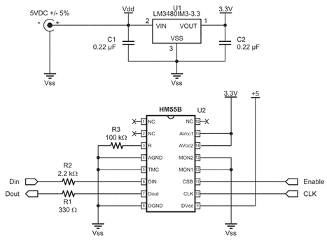 Типовая схема включения HITACHI HM55B COMPASS