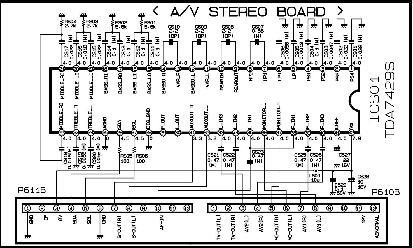 Принципиальная электрическая схема модуля A/V STEREO BOARD
