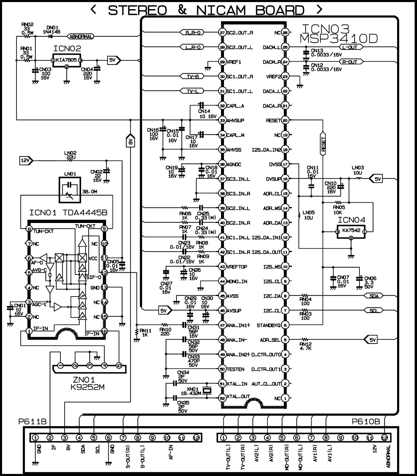 Принципиальная электрическая схема модуля STEREO & NICAM BOARD