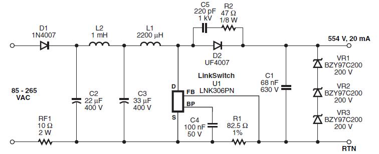 Высокоэффективный светодиодный драйвер на микросхеме LNK306PN
