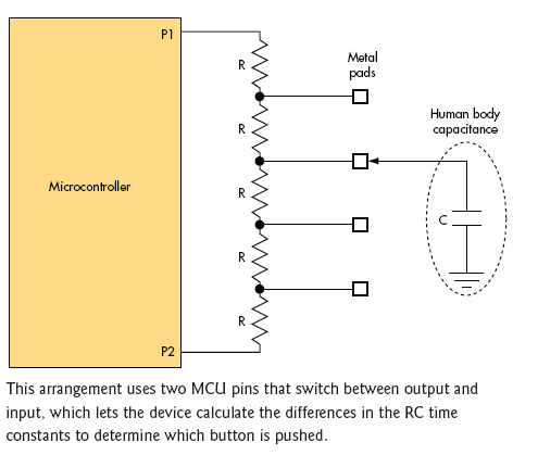 Series Resistors, Body Capacitance Scan 16 Buttons With Two MCU Pins