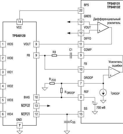  Типовая схема подключения цифрового делителя TPS40120 с контроллерами TPS40131/TPS40132 