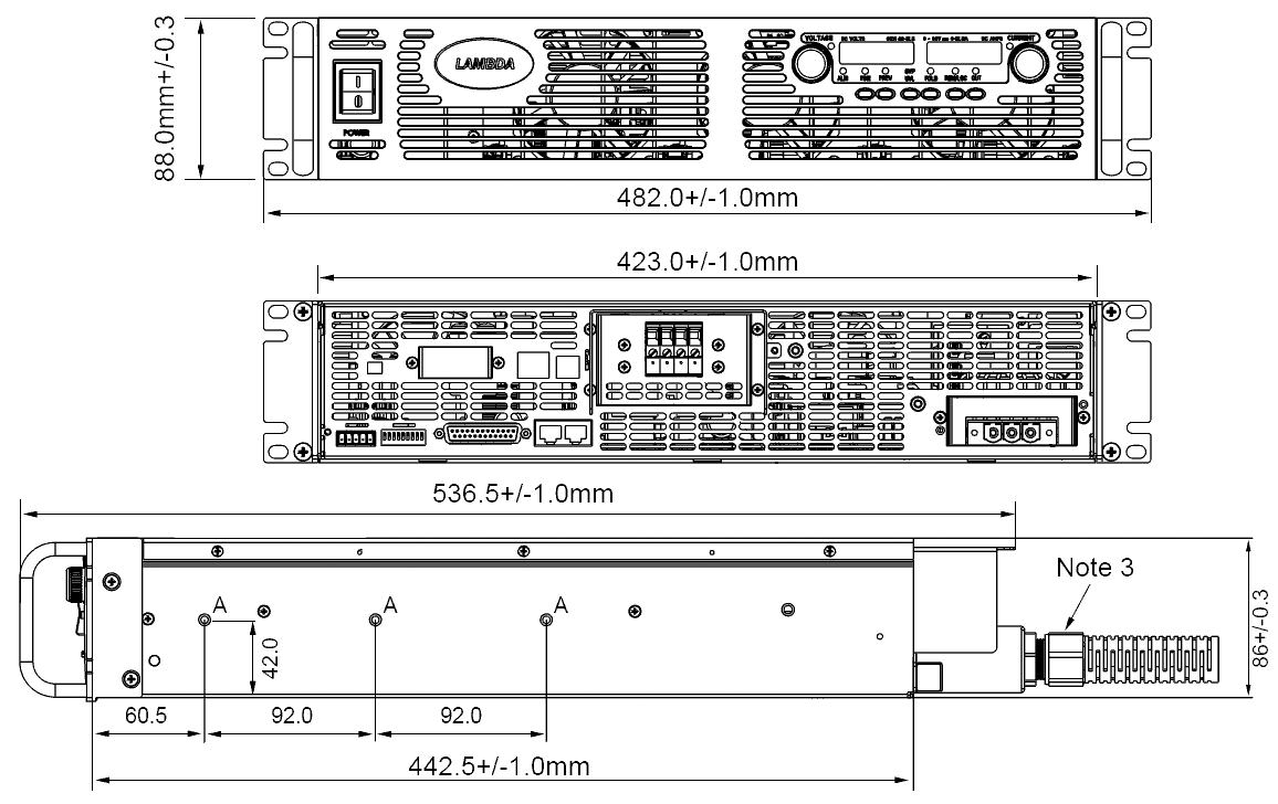 Габаритный чертеж Genesys 2U 3.3 kW