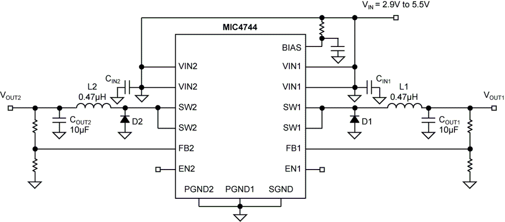 Типовая схема включения MIC4744