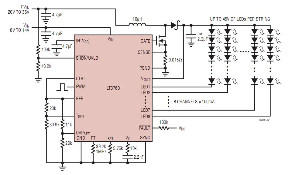 Linear Technology: LT3760 типовая схема включения