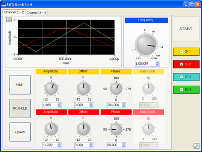 Пример окна управления ПО AWG Quick Start