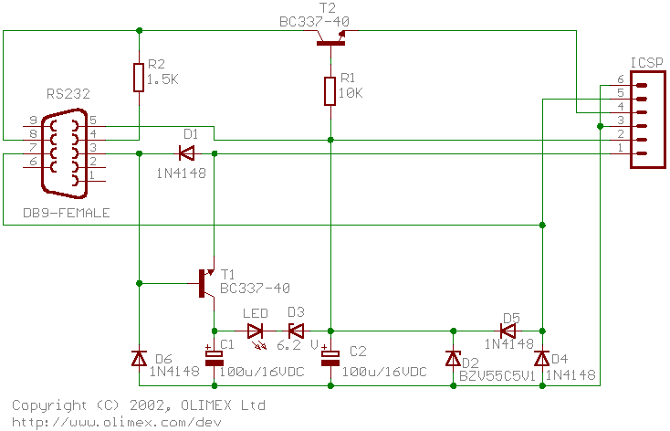 Принципиальная схема внутрисхемного программатора Olimex PIC-PG1