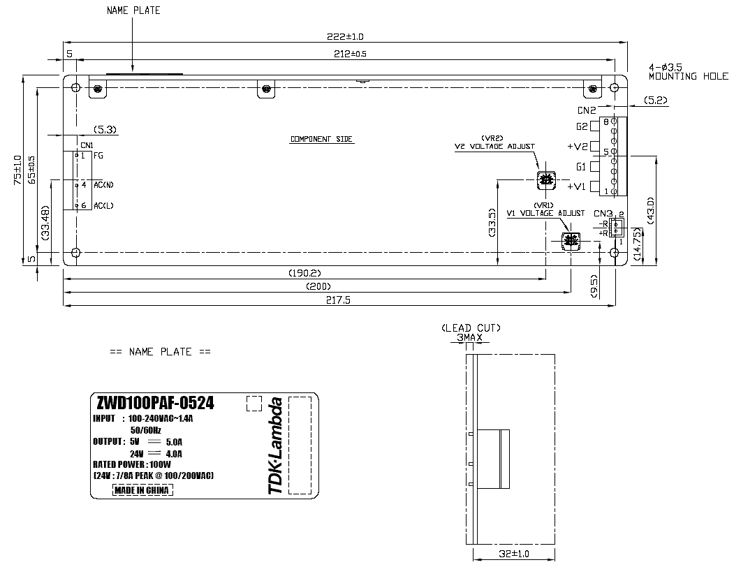 Габаритный чертеж ZWD100PAF-0524