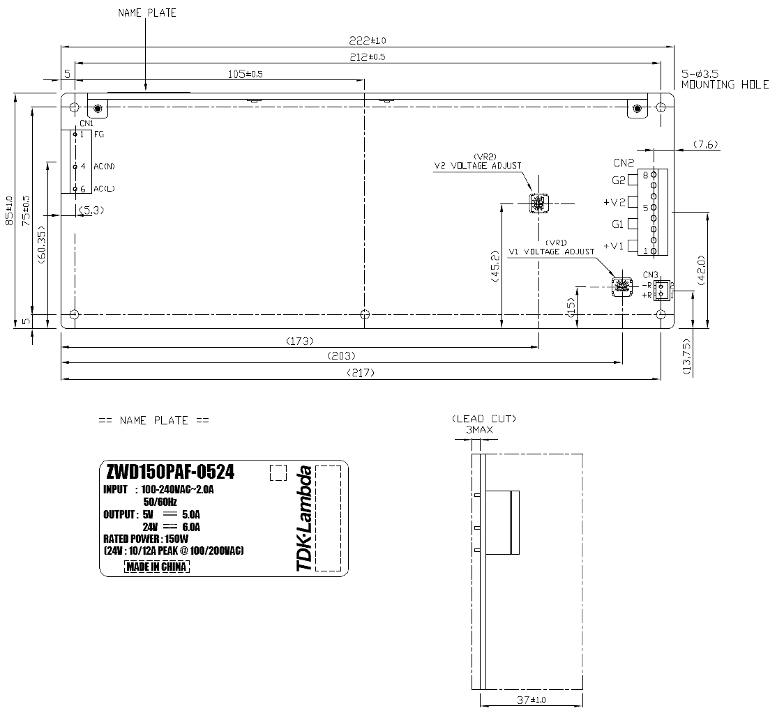 Габаритный чертеж ZWD150PAF-0524