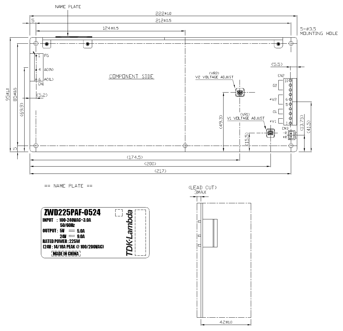 Габаритный чертеж ZWD225PAF-0524