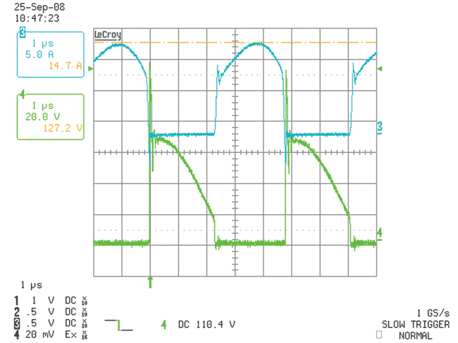 TDK-Lambda: Кривые тока и напряжения на транзисторах источника питания EFE300