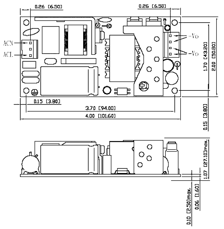 Габаритный чертеж источников питания серии ZPSA40-60