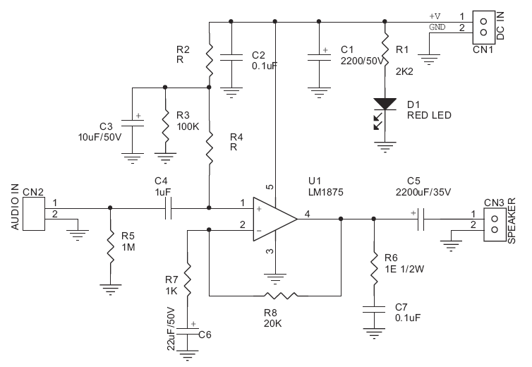 20 W Audio Amplifier Schematic