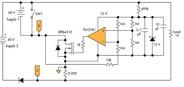 Redundant power-supply diode features fanless passive cooling