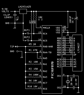 Принципиальная схема Суперпробник на микроконтроллере PIC18F870