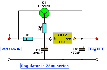 Простой усилитель тока для стабилизатора 78xx