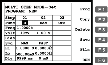 Экран в режиме программирования профиля (MULTI STEP mode)