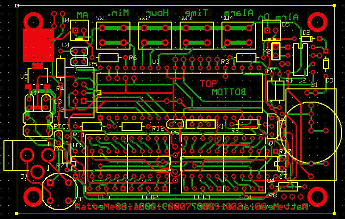 Blue Clock (Atmel Atmega8535 microcontroller). A screen capture from the Express PCB software