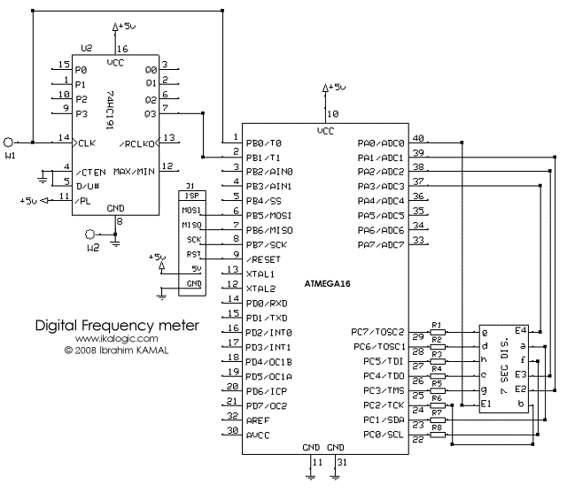 Frequency meter on Atmega16 schematic diagram