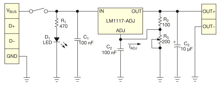 Power-supply circuit operates from USB port