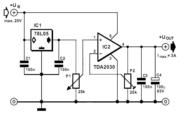 Adjustable 3 Ampere Voltage Regulator Circuit Diagram