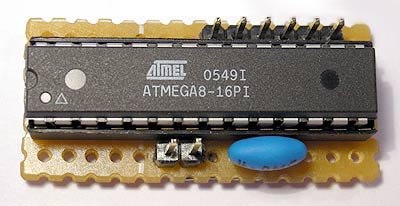 Socket PCB with 28-DIP AVR ATmega8 microcontroller