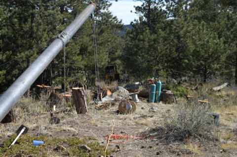 Pictured above is detail of the gin pole while raising the tower.