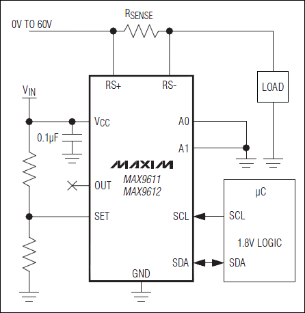 MAX9611/MAX9612 - Типовая схема включения