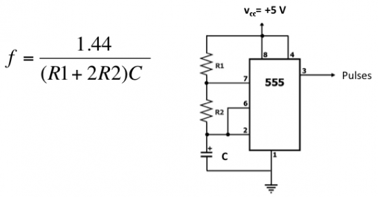 output frequency of a 555 astable multivibrator