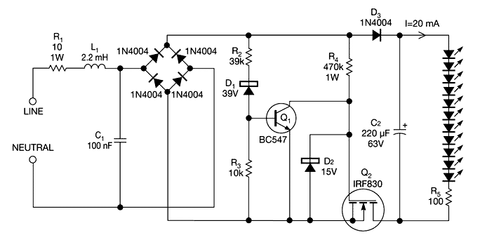 Offline supply drives LEDs