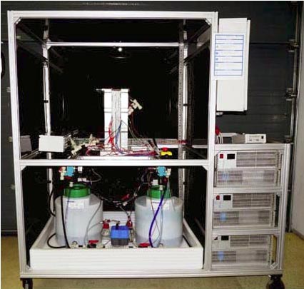 Laboratory test system of a 1 kW VRFB which is used for stack and system characterization and evaluation of simulation results