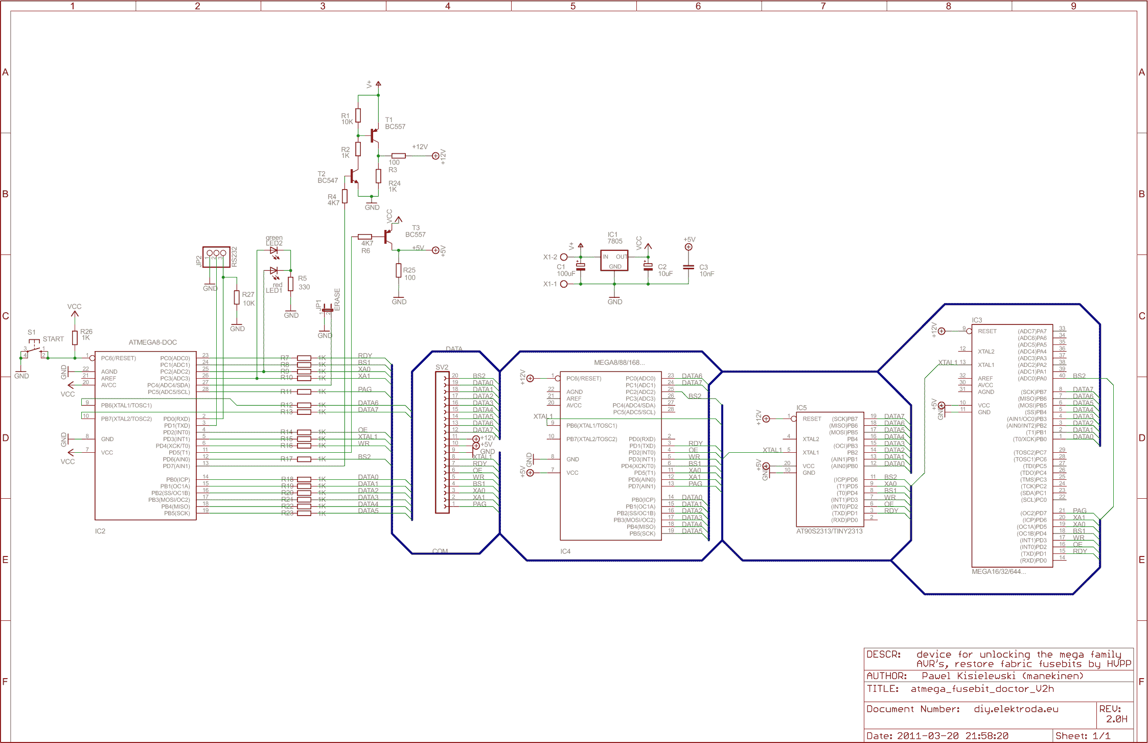 Принципиальная схема: устройство восстановления fuse-битов ATmega