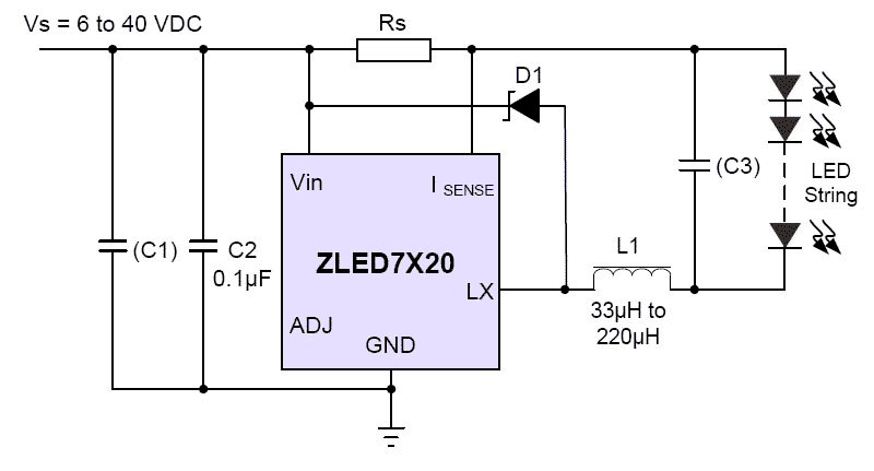 Typical ZLED7x20 application circuit
