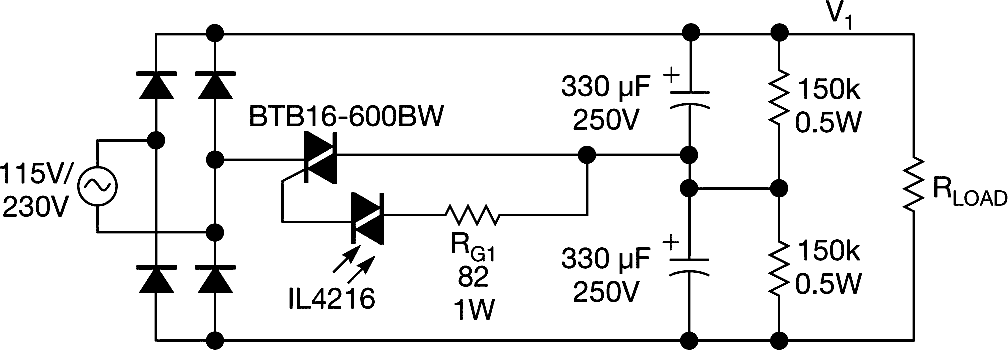 Circuit provides universal AC-input-voltage adapter