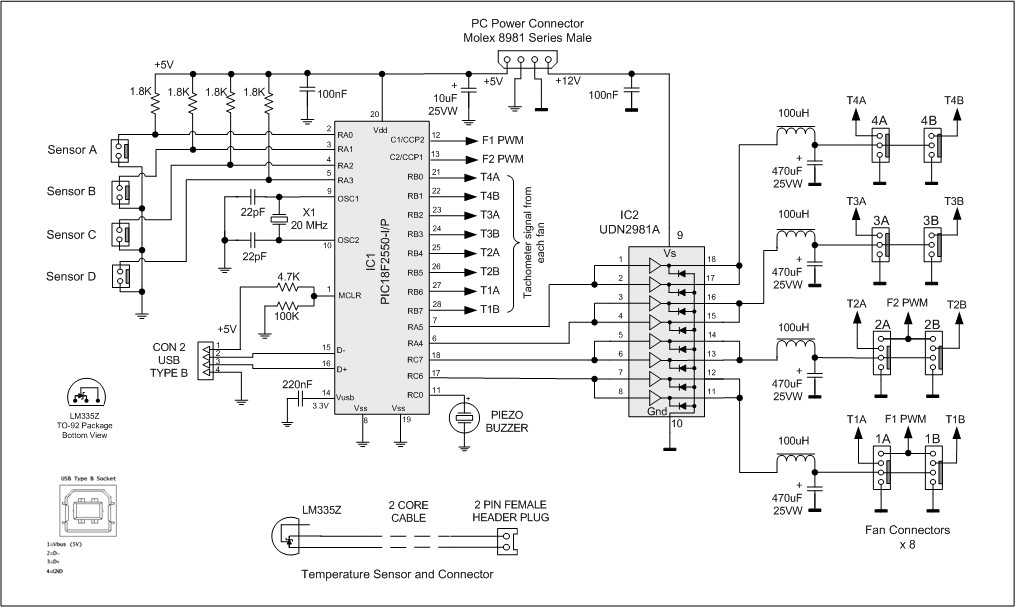 Принципиальная схема контроллера вентиляторов охлаждения ПК