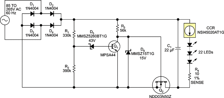 Driver circuit lights architectural and interior LEDs