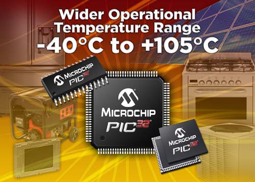 the 32-bit PIC32 microcontrollers (MCUs) now operate from - 40°C to 105°C