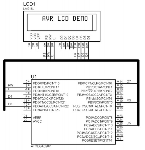 Подключение ЖК индикатора к микроконтроллеру при использовании разных выводом микроконтроллера