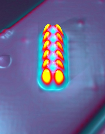 Scanning tunneling microscope image of twelve iron atoms that were assembled into an atomically precise antiferromagnet