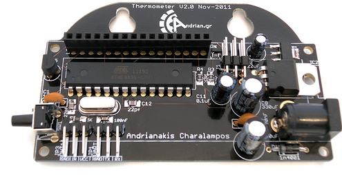 Inside and Outside Thermometer on AVR micro: PCB with installed components