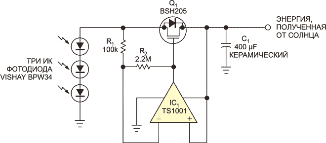 ОУ без внешнего источника питания превращает MOSFET транзистор в выпрямитель с малыми токами утечки