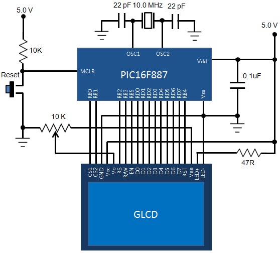 Connecting GLCD to PIC16F887 microcontroller 