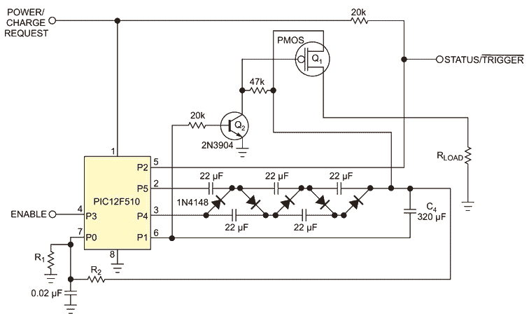 A diode ladder multiplies voltage under software control