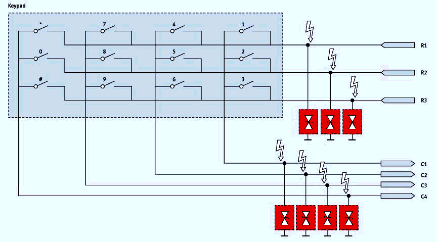 Пример применения ESD5V3L1B (в клавиатуре)