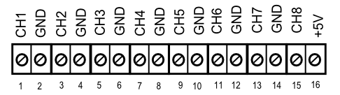 G5 Data Logger: analog input terminal is screw type: CH1-CH4 accepts 0-1VDC and CH5-CH8 for 0-10VDC single end input