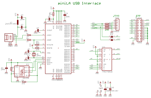 Принципиальная схема адаптера USB интерфейса для логического анализатора