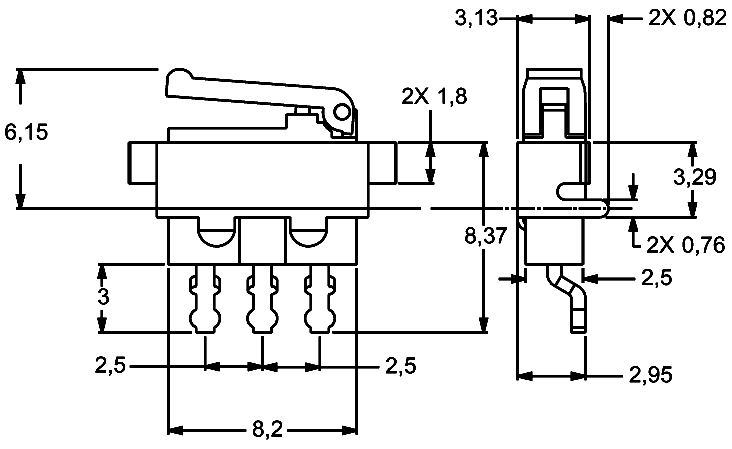 MDS microminiature switch dimensions