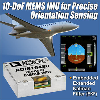 Analog Devices, Inc. introduced a 10-degree-of-freedom (DoF) MEMS inertial measurement unit (IMU) ADIS16480